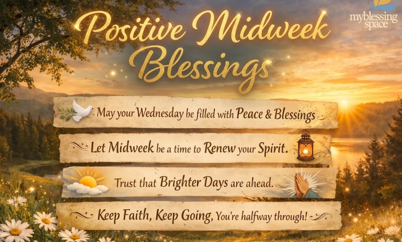 Positive midweek blessings with uplifting words of hope, joy, peace, and encouragement.
