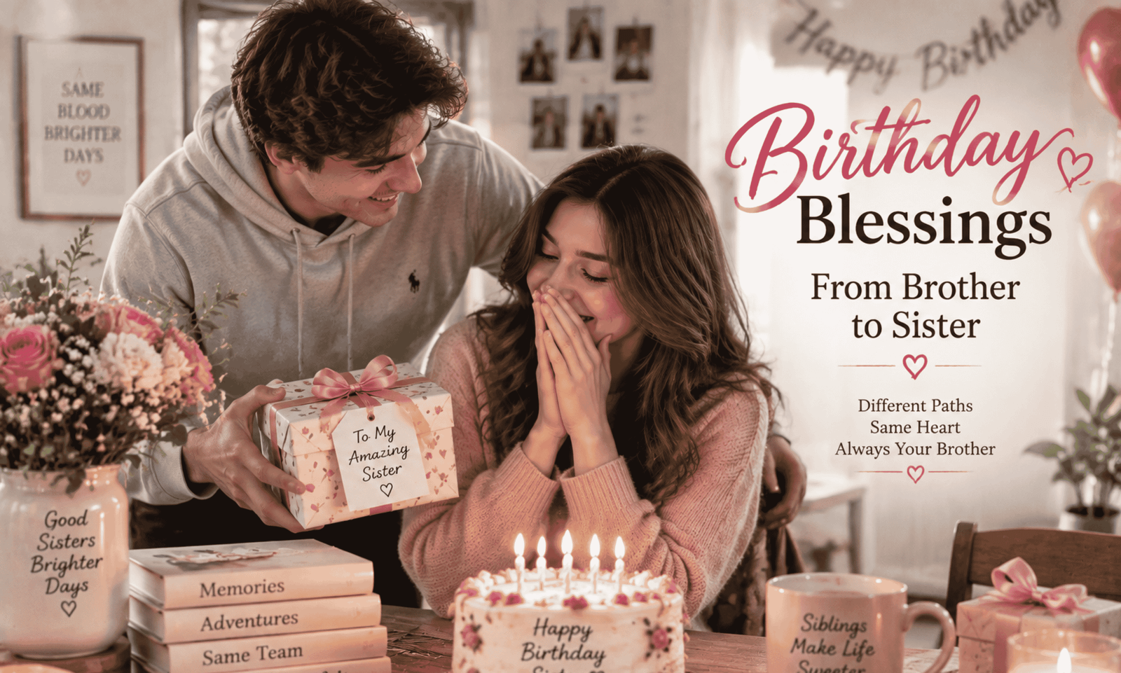 Heartwarming birthday blessings from brother to sister with heartfelt wishes and love