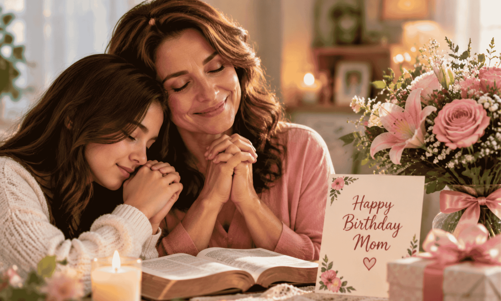 Emotional birthday prayer for mom with mother and daughter sharing a heartfelt moment