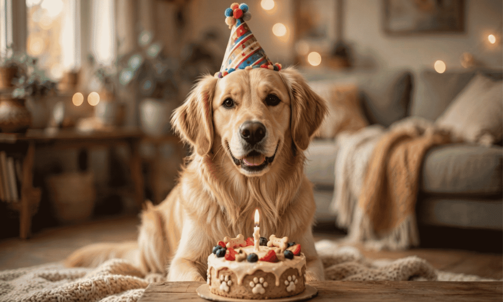 Heartfelt birthday wishes for dogs with a loving pet companion celebrating a special day