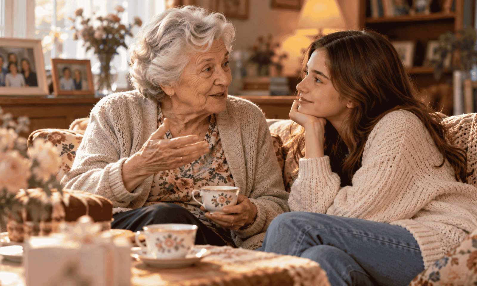 Birthday messages about Grandma's advice and wisdom with a loving grandmother and grandchild