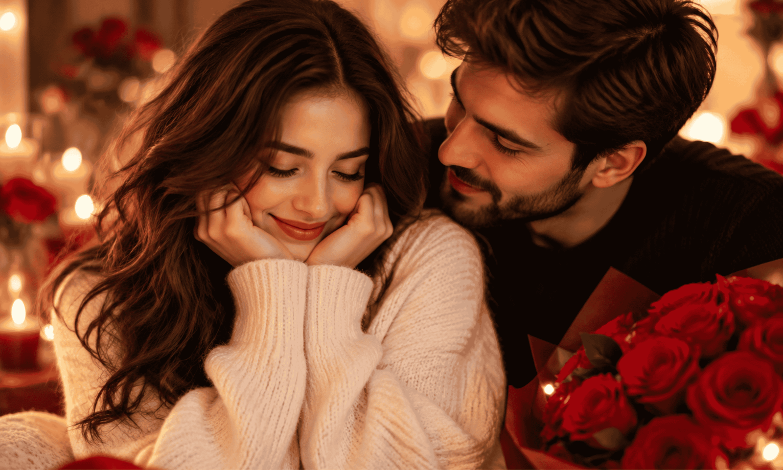 Heartfelt love messages that celebrate her unique qualities with a romantic couple showing affection